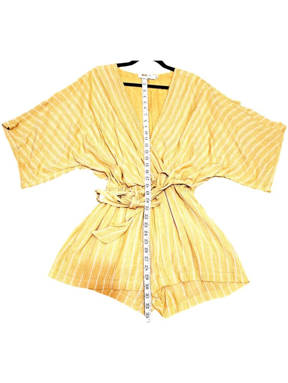 Yellow Striped Wrap Romper With Tie Waist By LuBella Boutique - Size S - Picture 10 of 13